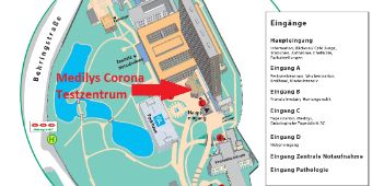 Lageplan des Corona Test Zentrums Altona auf dem Klinikgelände
